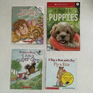 Scholastic 4 Pieces Childrens Book Paperback Illustrated Puppies Bear Cat Girl